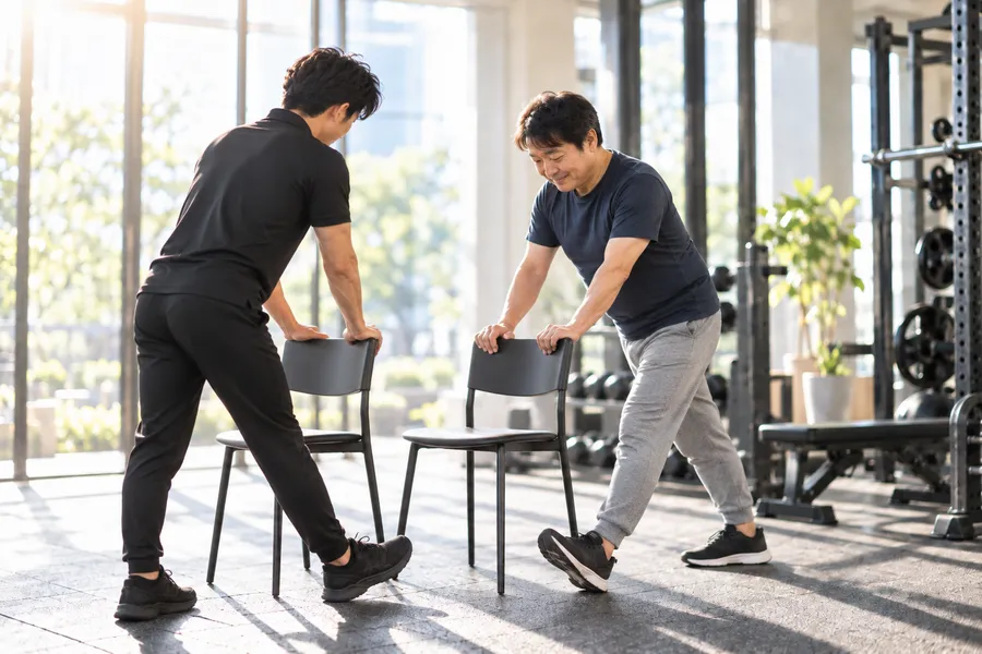 自宅でもできるストレッチを教わる様子（イメージ）