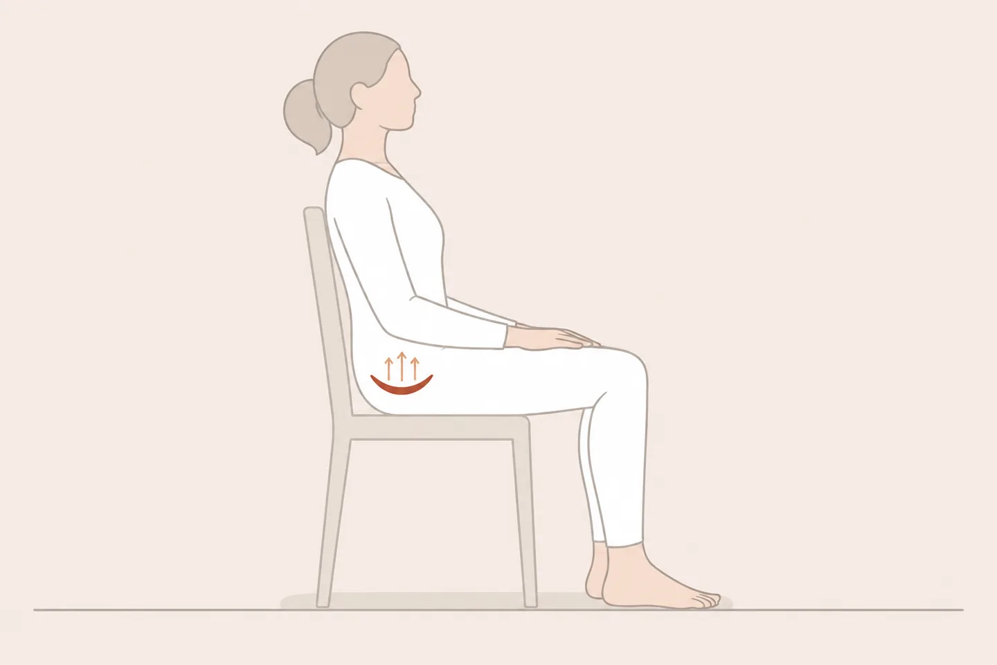 イラスト：椅子に深く腰かけて骨盤底筋群を締めるトレーニングの姿勢