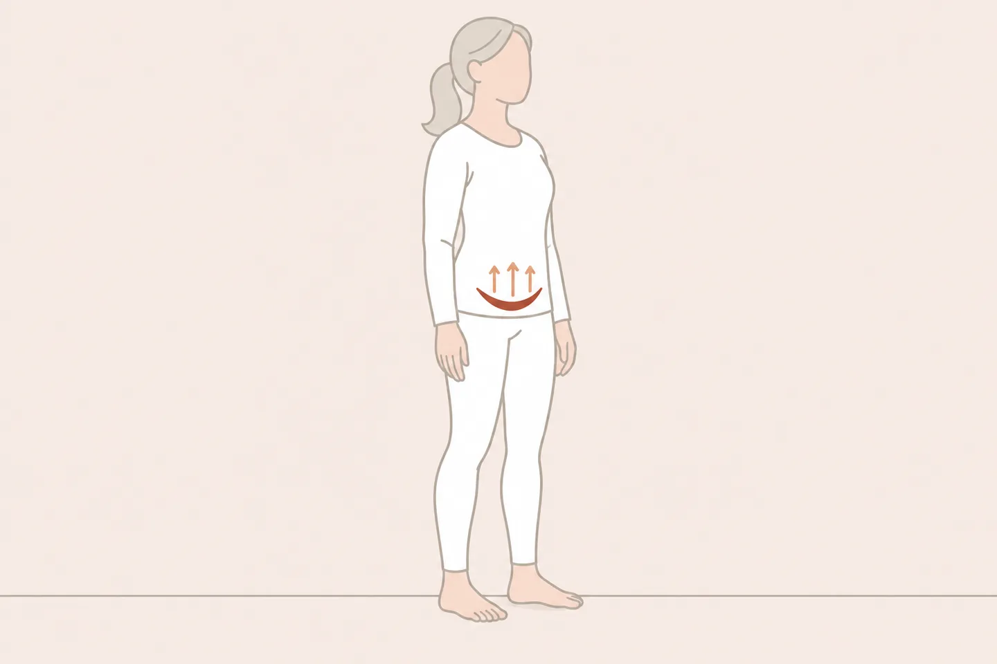 イラスト：立った姿勢で骨盤底筋群を締めるトレーニングの姿勢