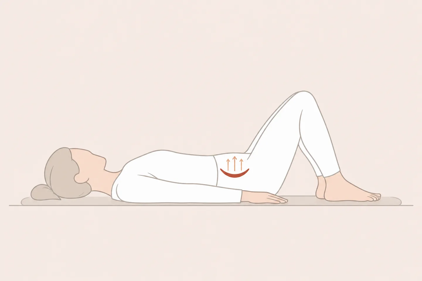 イラスト：仰向けで膝を立て、骨盤底筋群を締めるトレーニングの姿勢