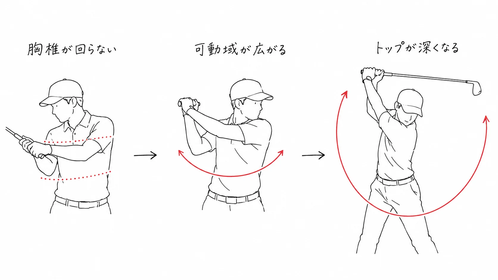 可動域 → トップが深くなる → スイングアークが大きくなる