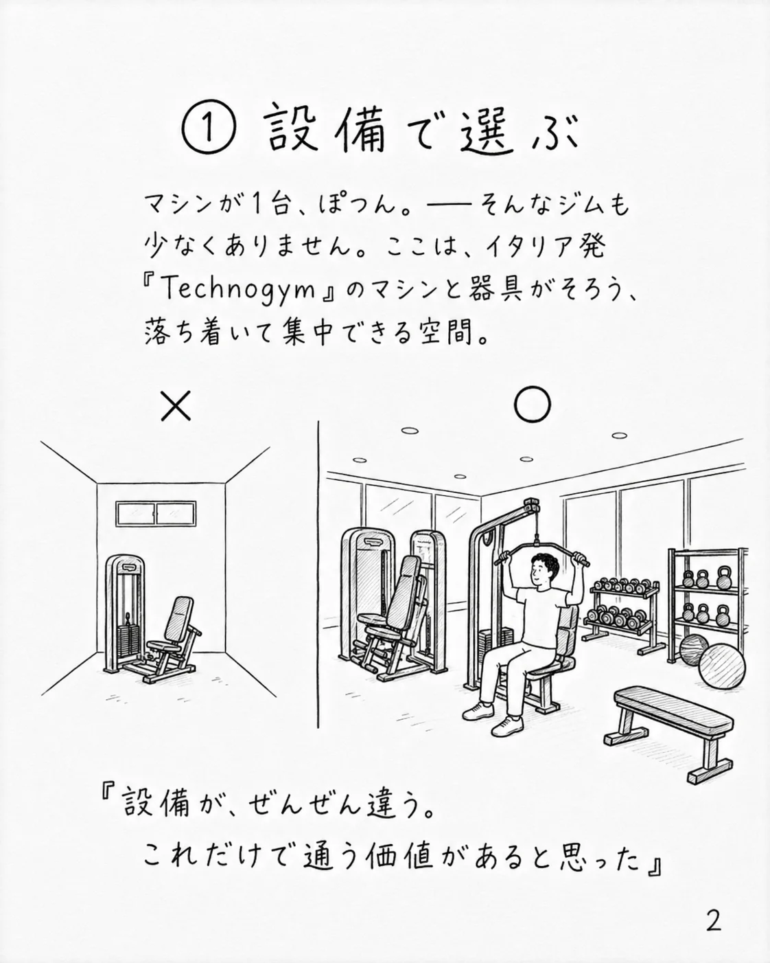 ①設備で選ぶ｜Technogymのマシンと器具がそろう空間